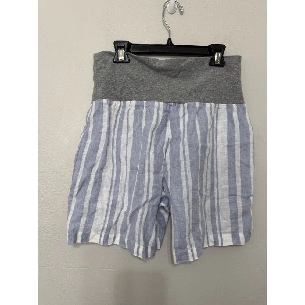 Sundance Foldover‎ Shorts Womens Size S Striped Linen Coastal Preppy Nautical